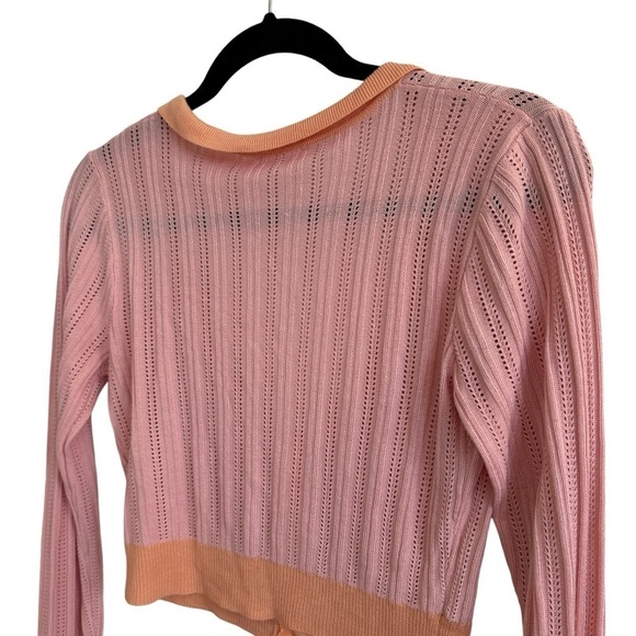 For Love & Lemons Phoebe Cropped Pointelle Cardigan, Apricot, Size S - Picture 10 of 11
